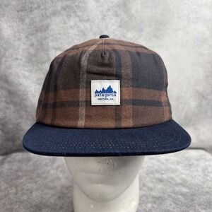 Patagonia Flat Billed Range Cap in Brown and Navy Plaid Trucker Hat NWT